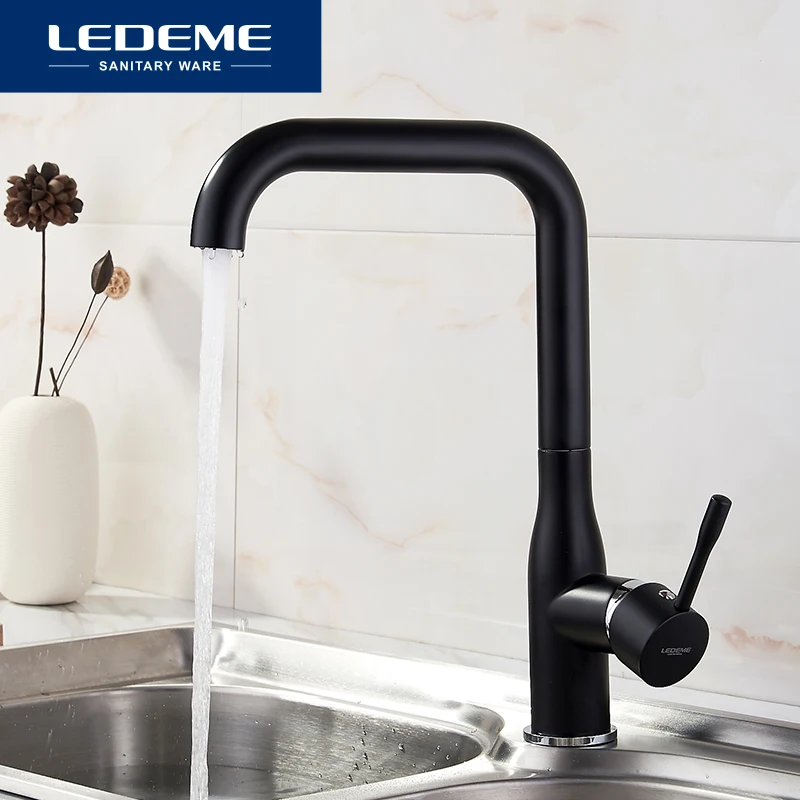 

LEDEME Black Kitchen Faucet Brass Finish Deck Mounted Kitchen Faucets Torneira Handle Swivel Sink Faucets Mixers Taps L4698B