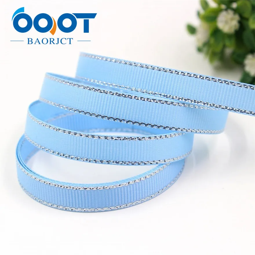 OOOT BAORJCT I-19316-565 10 мм 10 ярдов Серебряный двусторонний grosgrain ленты, DIY лук кепки аксессуары и украшения - Цвет: I-19316-575