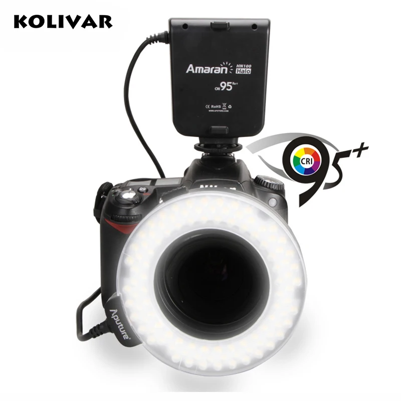 

KOLIVAR Aputure Halo HN100 LED Marco Ring Light Video Light For Nikon D7100 D7000 D5200 D5100 D800E D800 D700 D600 D90 Camera