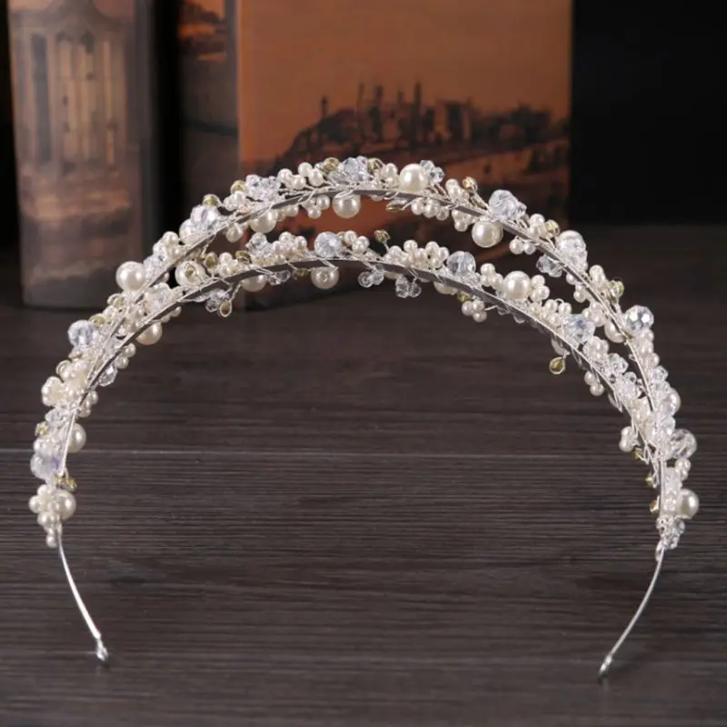 

Bride Headband Tiara Bridal Crown Handmade Pearl Double Layer Wedding Headpieces