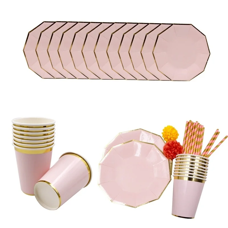 

1Set 49pcs Light Pink/Blue/Green Petisqueiras Para Petisco Paper Cup/Plate/Straws Table Decoration For Baby Shower Birthday Part