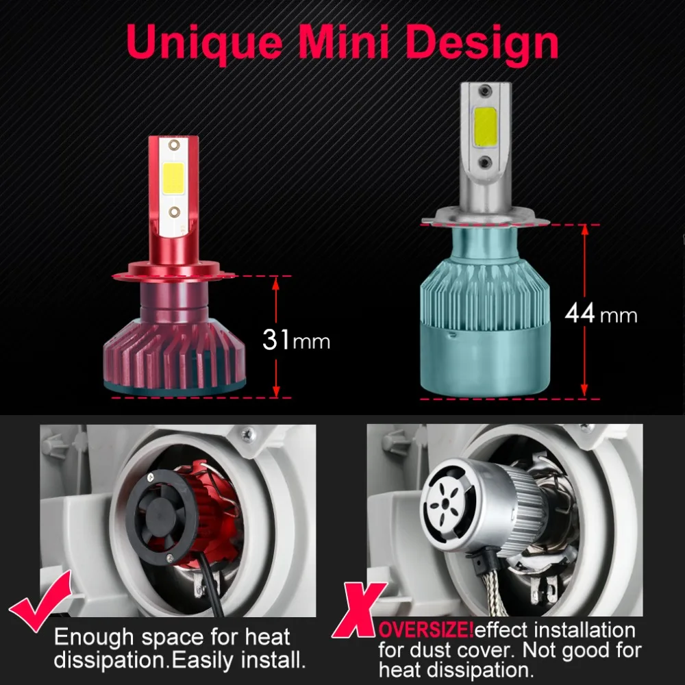 Автомобисветильник фара H7 Led H1 H3 H4 H8 H11 HB4 HB3 H27 Turbo 50 Вт 10000 лм|Передние LED-фары для