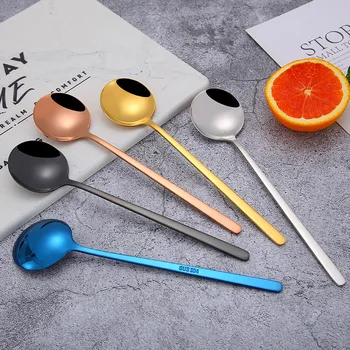 

1 PC 304 Stainless Steel Korean Spoon Large Round Spoon Tableware Stirring Long Handle Spoon Gilded Spoon