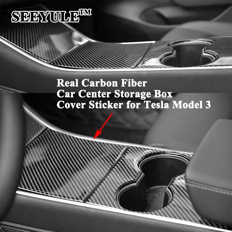 

3pcs/set SEEYULE Carbon Fiber Car Center Console Storage Boxes Cover Sticker Decoration Protector Accessories for Tesla Model 3
