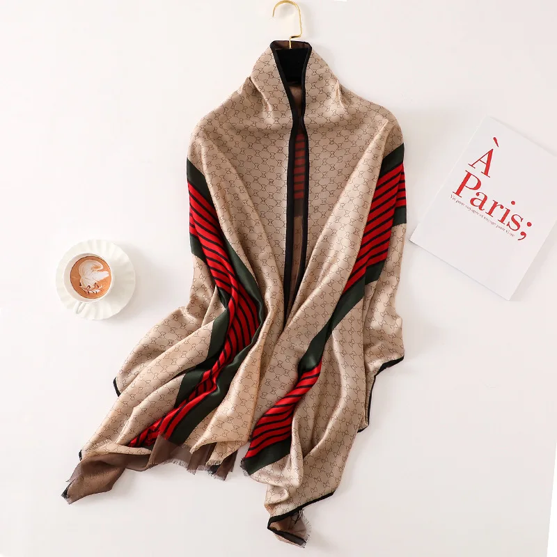 

Fashion 2019 double luxury brand summer women scarf quality soft silk scarves female shawls Foulard cover-ups wraps silk bandana