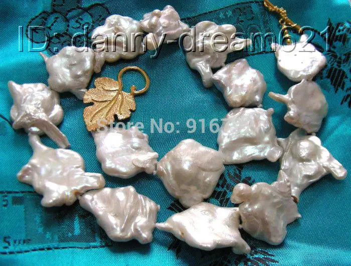 

(B0324) AMAZING 25x35mm white SOUTH Reborn keshi baroque pearls necklace