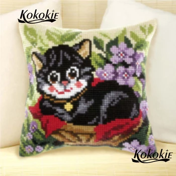 

Cross stitch set sales fabric cotton Embroider Needlework kits animal pattern throw pillow Counted cushion knitting needles kit