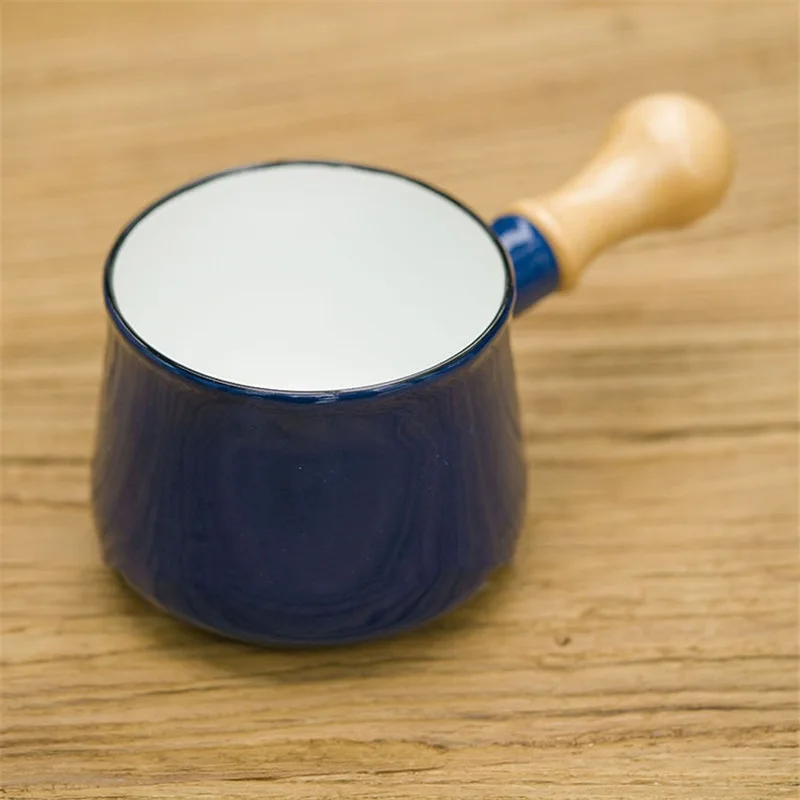 9 см эмаль мини кастрюля для молока, масло горшок с одиночными деревянная ручка деревянная электромагнитный сковорода кастрюля маленькая кастрюля - Цвет: Navy