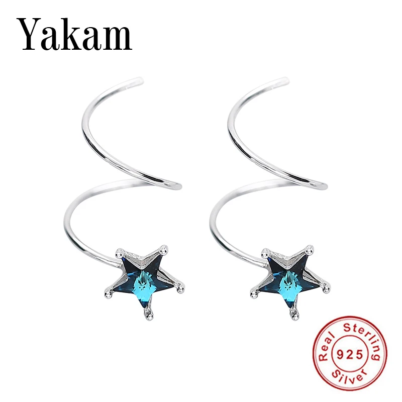 

2019 NEW 925 sterling silver personality simple blue stars spring earring female small fresh double winding spiral cute earrings