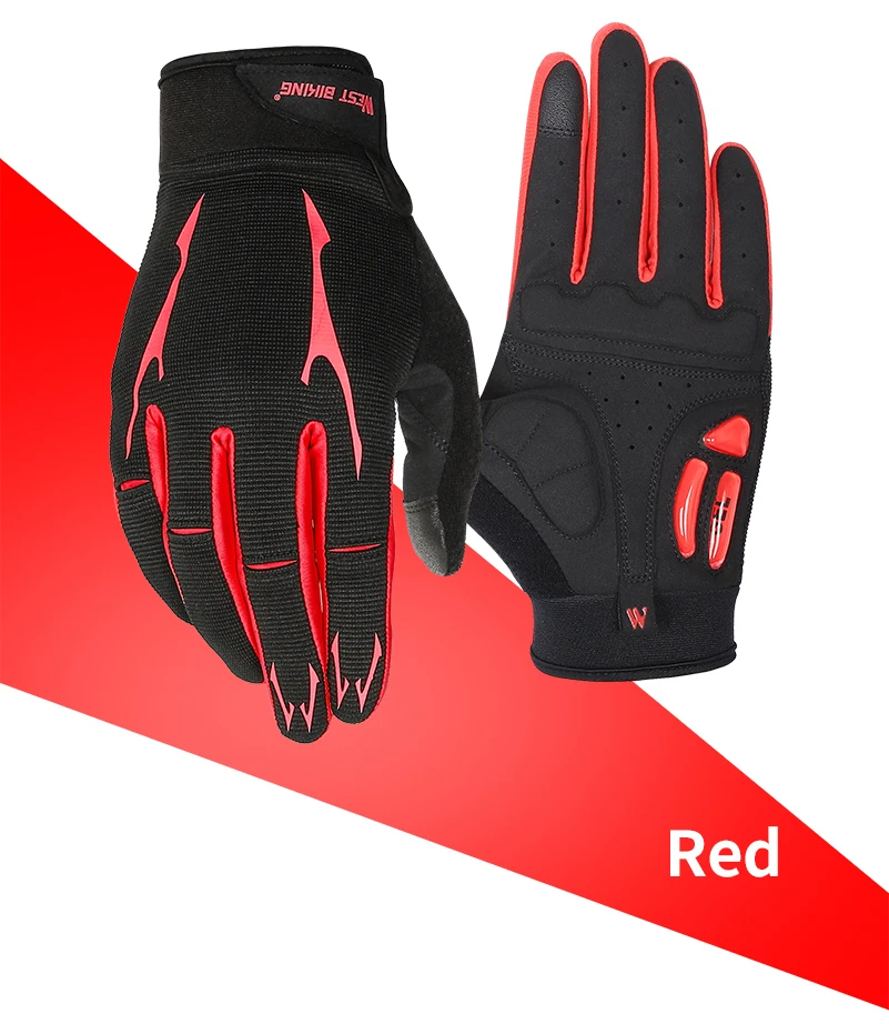 WEST BIKING велосипедные перчатки на полный палец, гелевые Светоотражающие перчатки с сенсорным экраном для горного велосипеда, воздухопроницаемые велосипедные перчатки, противоударные перчатки для активного отдыха