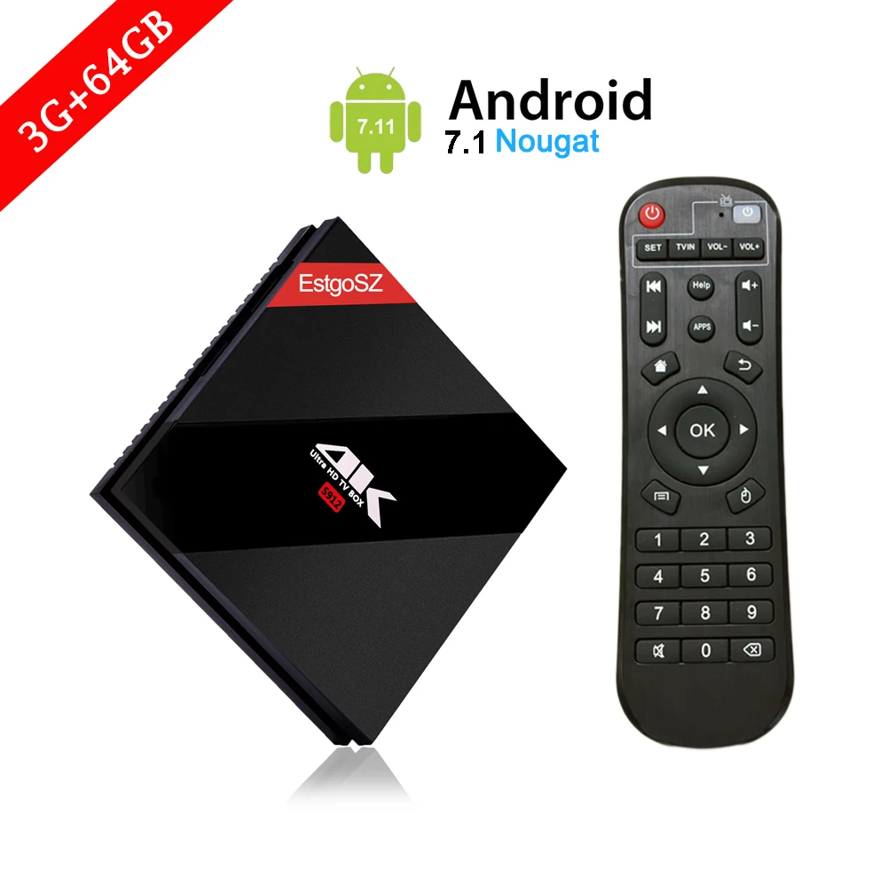 

Powerful Function Android 7.1 TV Box [ 3GB RAM+64GB ROM] Amlogic S912 Octa Core 64 bits CPU Support Dual Band WIFI Set Top Box