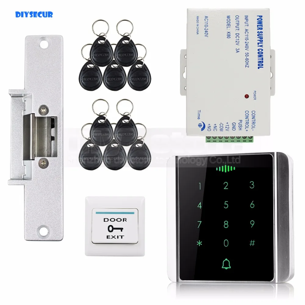 DIYSECUR 125KHz RFID Reader Password Keypad + Electric Strike Lock + Access Control System Security Kit DIYSECUR 125KHz RFID Reader Password Keypad + Electric Strike Lock + Access Control System Security Kit