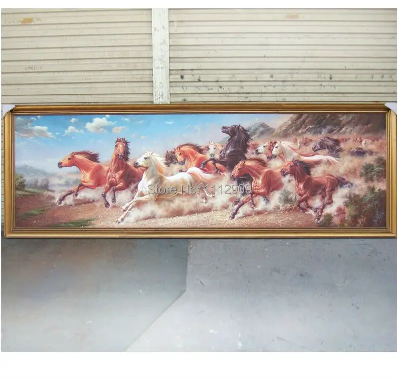 

Free Shipping Handmade Oil Paintings on Canvas Animal Eight Horses Wall Art pictures for living room size 60x150cm