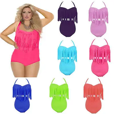 

2017 Plus Size Sexy Women Swimwear Bikinis Set High Waist Swimsuit Tassel Swimwear Push Up Biquinis Women Beachwear Larger Size
