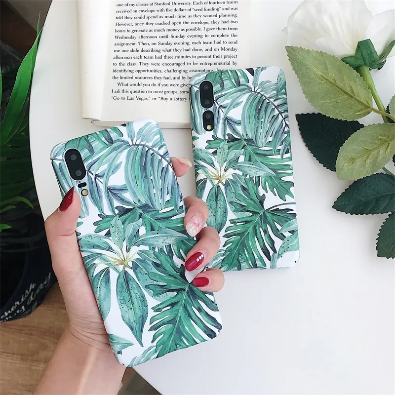 For Xiaomi Note 6 6X 5X 8 SE 3 Cute Cartoon Case Green leaves Hard PC half Cover |