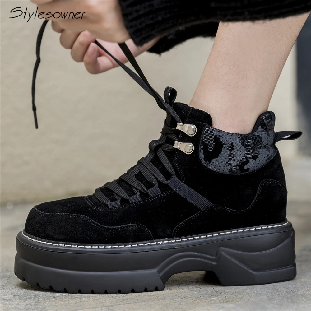 

Stylesowner Fashion Platform Flat Sneaker Shoes Lace Up Patchwork Casual Women Shoes Thick Sole Genuine Leather Shoes Tennis Hot