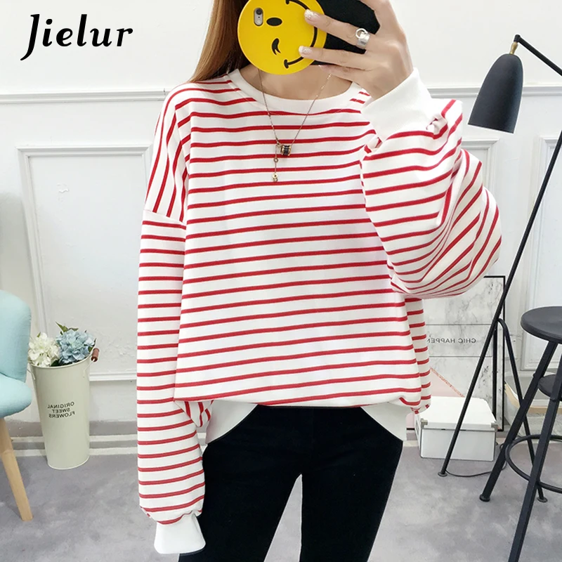 Jielur الكورية عارضة س الرقبة المرأة هوديس 2019 الخريف طويلة الأكمام الإناث أعلى مخطط فضفاض رقيقة الدافئة موهير هودي بلوزات M-XL Jielur الكورية عارضة س الرقبة المرأة هوديس 2019 الخريف طويلة الأكمام الإناث أعلى مخطط فضفاض رقيقة الدافئة موهير هودي بلوزات M-XL