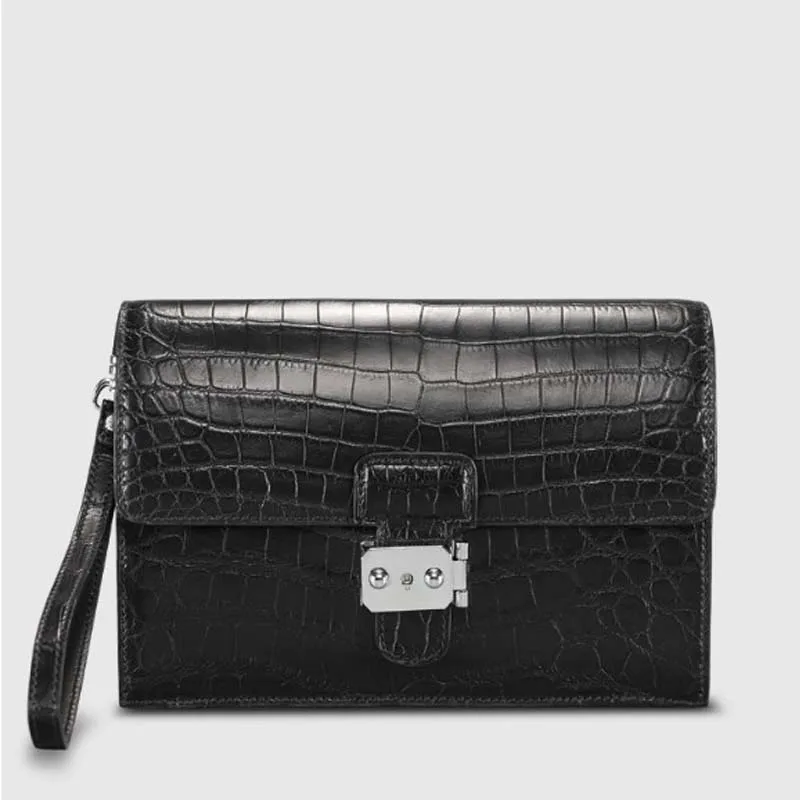 

Cestbeau American style Nile crocodile bag with lid type locking clutch bag large capacity wrist leather clutch bag