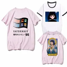 Vaporwave, Винтажная Футболка для женщин, Sad Girl, ретро, японское аниме, Мужская футболка, Harajuk, эстетическая Tumblr, топы, футболка