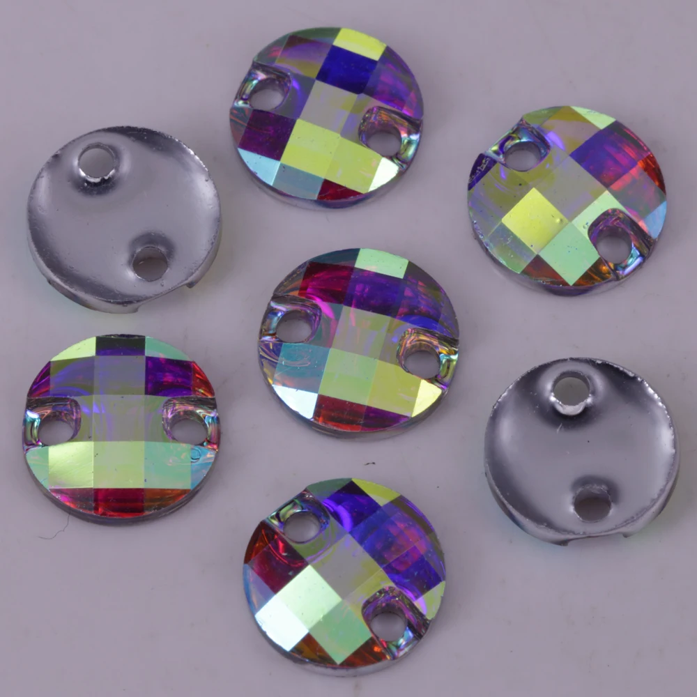 Free Shipping 100pcs/Lot 10mm 14mm Crystal AB / Clear Flat Back #3035 Chessboard Round Resin Sew On Stones | Дом и сад