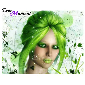 

Ever Moment Diamond Painting Green Hair Girl Handmade Rhinestone Mosaic Full Square Drill Diamond Embroidery Cross Stitch 3F1327