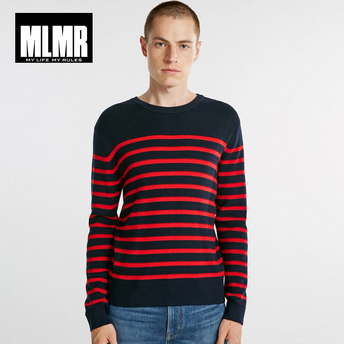 MLMR JackJones Men's Winter Wool blend Stripe Long Sleeve