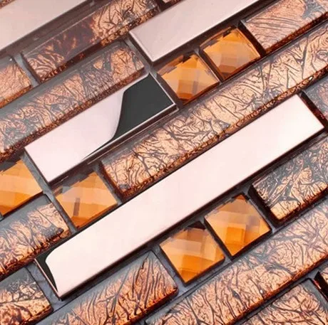 brown glass diamond mixed silver stainless steel metal tiles for dining room bathroom shower wall tiles hallway