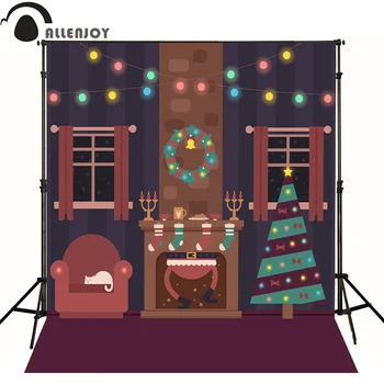 

Allenjoy photography backdrops Christmas tree lights cat photo baby background Computer printing