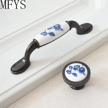 Dresser / Drawer Pull Handles Kitchen Cabinet Knobs Door Handle Pull Knob / Porcelain Blue Blossom Black White Hardware Ceramic flower knob dresser knobs drawer handles kitchen cabinet knobs pull handle ceramic rose lotus black blue yellow white red