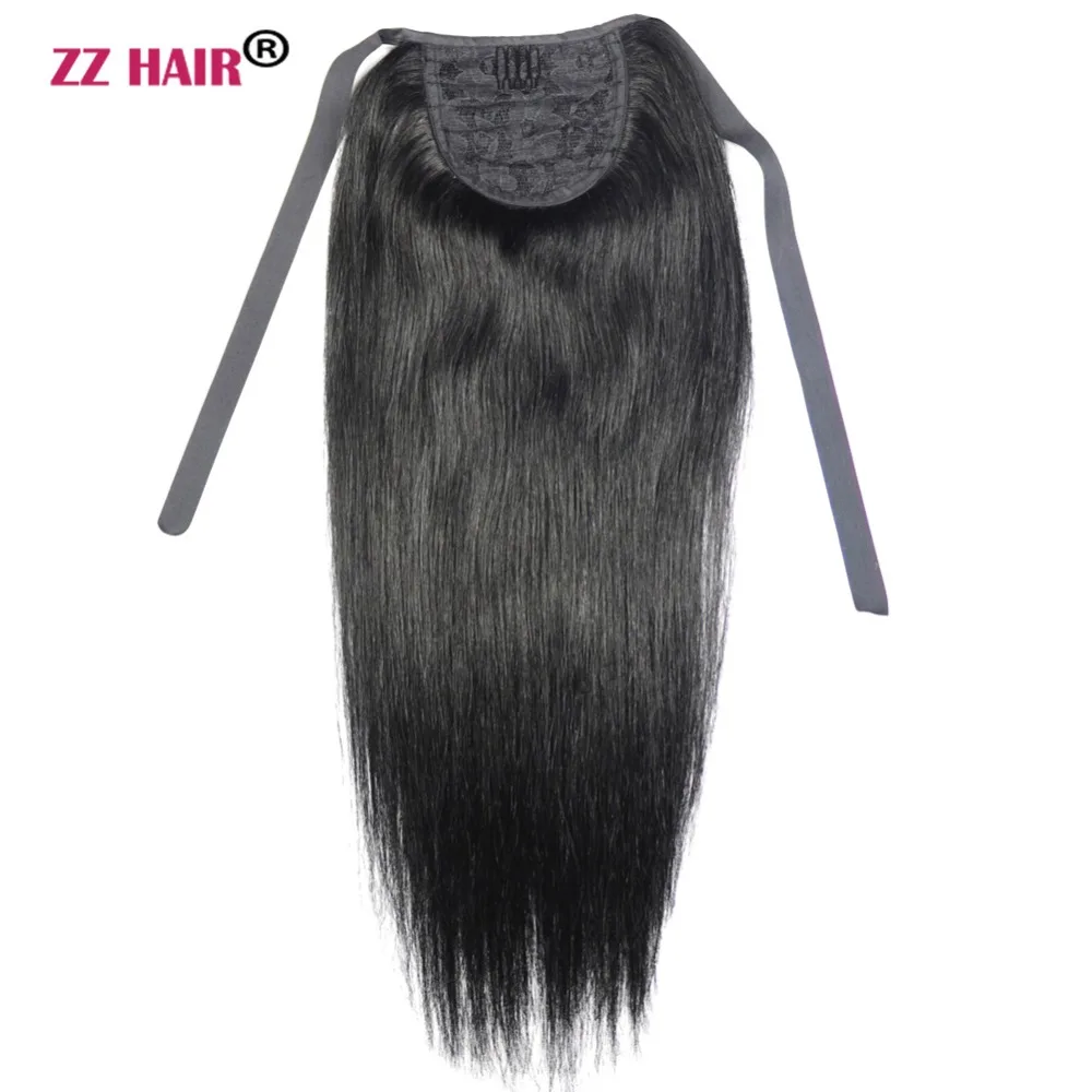 ZZHAIR, 60 г, 16 дюймов-20 дюймов, машинное производство, волосы remy, лента, конский хвост, на заколках, человеческие волосы для наращивания, конский хвост, Натуральные Прямые Волосы