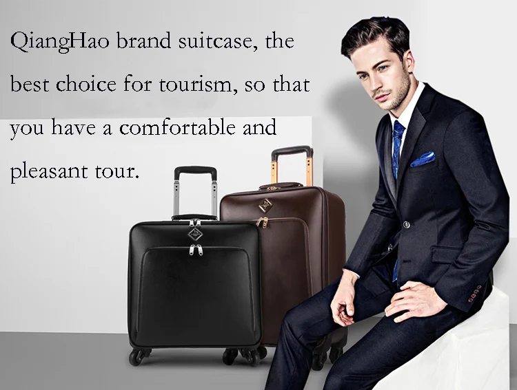 QiangHao модный бренд 16/20 мм/22 мм/24 дюйма ПУ материал чемодан на колесиках, масштабных дорожных чемоданов