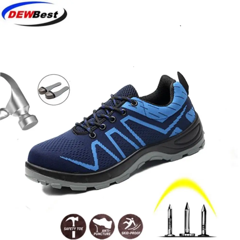 

DEWBEST LightWeight Breathable Men Safety Shoes Steel Toe Outdoor Work Boots Mesh Anti-smashing Construstion Sneaker Hombre