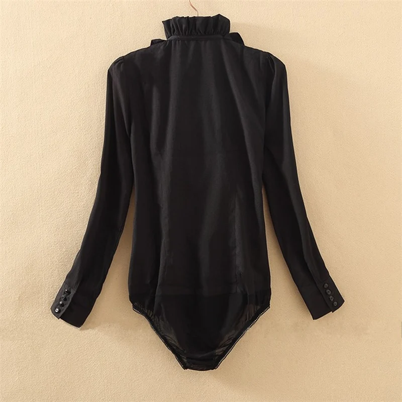 Блузка женская боди рубашка Blusas блуза с длинным рукавом с рюшами Боди женские блузки, топы офисные рубашки шифоновая белая одежда