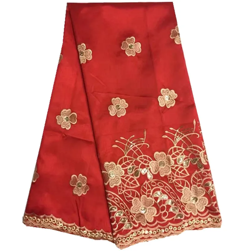 

2017 Red Indian George Fabrics High Quality African George Fabric With Guipure Hand cut Sequins George Lace fabric zgl-157