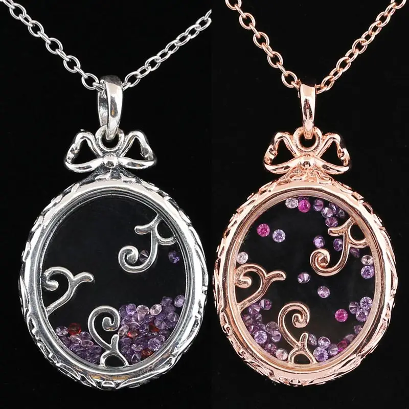 

Silver & Rose Dazzling Regal Pattern With Crystal Necklace For Women Gift Europe DIY Jewelry 925 Sterling Silver Necklace