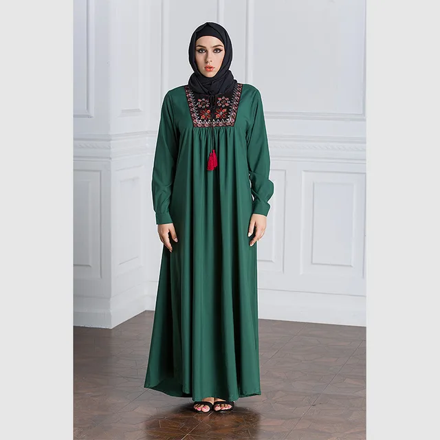 Women Long Sleeve Embroidery Patchwork Abaya Loose Plus Size Robe