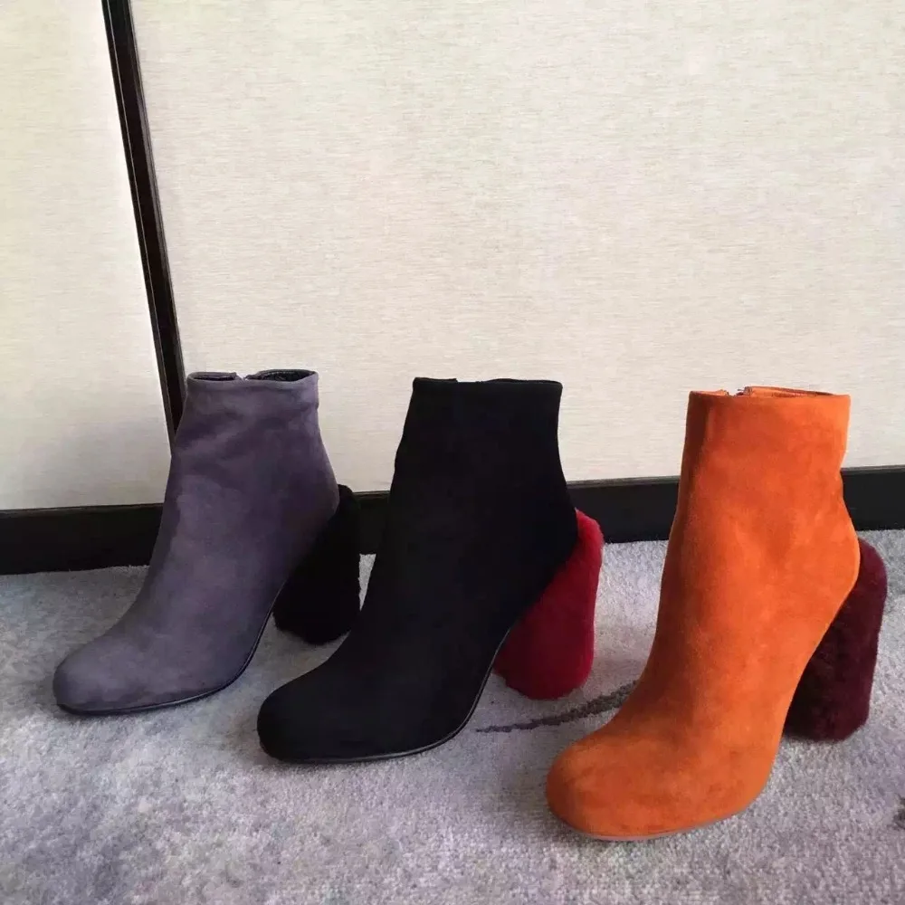 2017 New Arrival Autumn Winter Short Cylinder Boots Wool High Heels Martin Boots Women Ankle Boots Side Zipper Round Toe Shoes