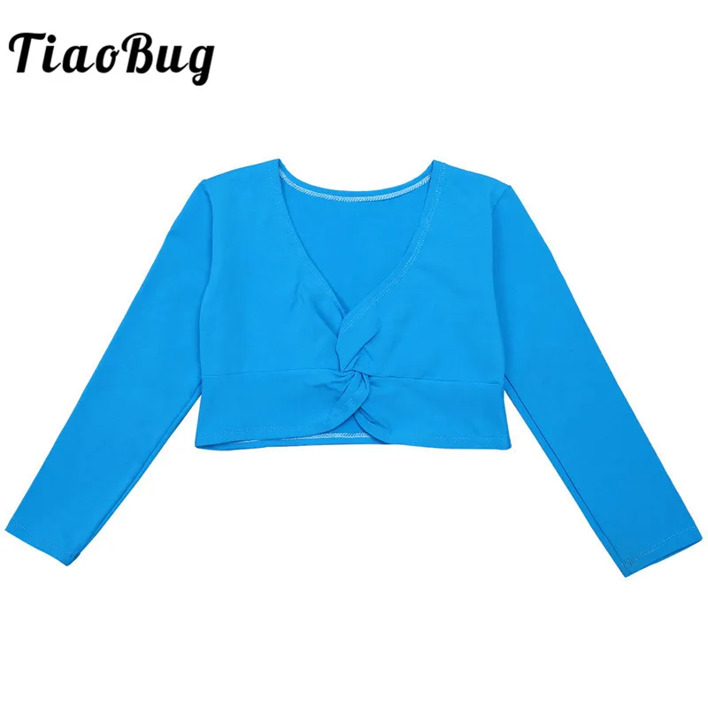 

TiaoBug Fashion Kids Girls Long Sleeve Cotton Ballet Dance Top Front Twist Knot Gymnastics Leotard Jacket Wrap Coat Dance Wear