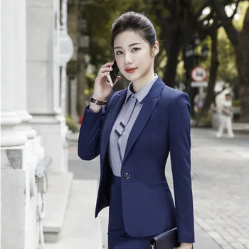 

Ladies Navy Blue Formal OL Styles Blazers Long Sleeve Jackets Coat For Women Business Work Wear Office Outwear Tops Clothes