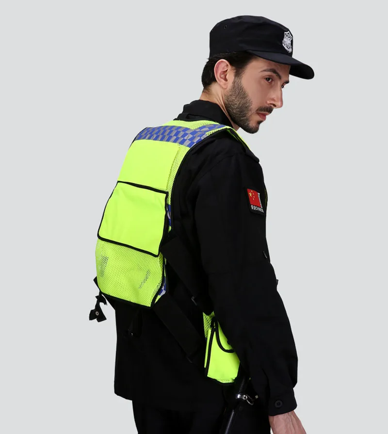 Reflective vest multi-pockets construction workwear safety protection vest traffic road fluorescent clothes outdoor work jacket  (1)