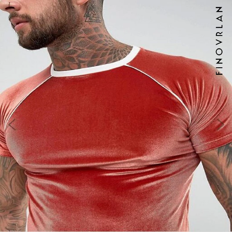 Мужская футболка мужская хип-хоп брендовая одежда Приталенная футболка с коротким рукавом Футболка Hombre с круглым вырезом Повседневная бархатная футболка для мужчин