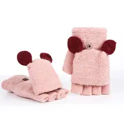 Женские перчатки вязаные Осень-Зима теплые перчатки овечья шерсть уличные флисовые перчатки милые девочки студенты половина пальца