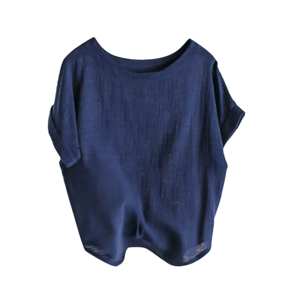 

Women's Summer Blouses 2019 Fashion Women's Solid Color Blouse Loose Round Neck Shoulder Short Sleeve Tunic Shirt Tops#32