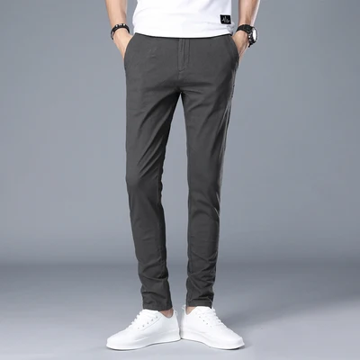 HCXY бренд весна лето мужские повседневные брюки из чистого хлопка мужские брюки-карандаш брюки приталенный светильник - Цвет: Темно-серый