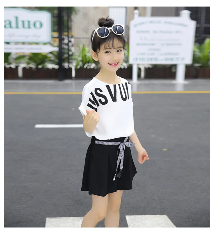 Summer Children Clothing Sets For Girls 2019 Fashion Letter Print Tshirts Tops Shorts Teenage Clothes 2Pcs Kids Suit 10 12 Years (13)