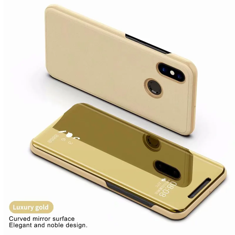 Умный зеркальный чехол для телефона с функцией подставки для redmi note7 S2 4A note6 note5 note4/для xiaomi max2 max3 mix2 mi6 mi8 - Цвет: Gold