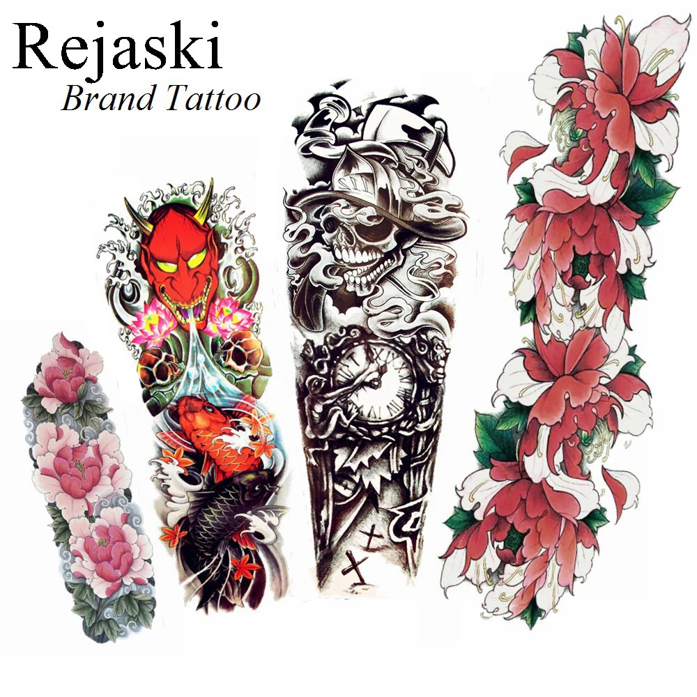 Flash Red Dragon Temporary Tattoo Black Smoke Clock Full Arm Watercolor Carp Tattoo Sticker Women Makeup Tatoos Men Body Leg Art Temporary Tattoos Aliexpress