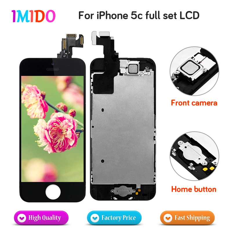 

100Pcs Factory Full Set For iPhone 5C LCD Display Home button+Front camera Touch Screen Digitizer Assembly Free DHL Shipping