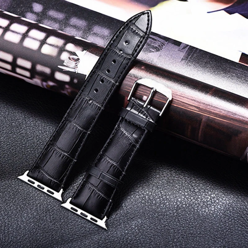 

2017 real leather band for apple watch men bamboo leather wrist band for i watch replacement official 5 colors giving connector