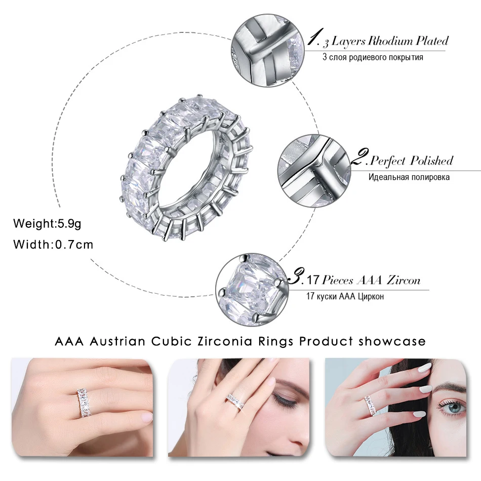 ORSA JEWELS Роскошные Кольца Один Ряд 17 Штук Сверкающих ААА Австрийских Фианитов 0.7 мм Модный Серебряный Цвет Кольцо для Женщин OR146